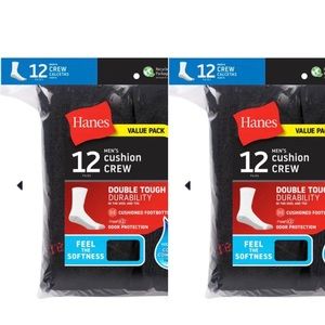 Hanes Mens Cushion Crew Socks 2 packs of 12-Pack ( 24 pairs )